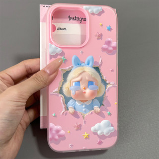 เคสซิลิโคน 2 in 1 ซิลิโคนใส ตุ๊กตากระต่ายร้องไห้ เคสเยลลี่ For iPhone 17 16 15 14 13 12 11 Pro Max X XR XS Max 7 8 6 Plu