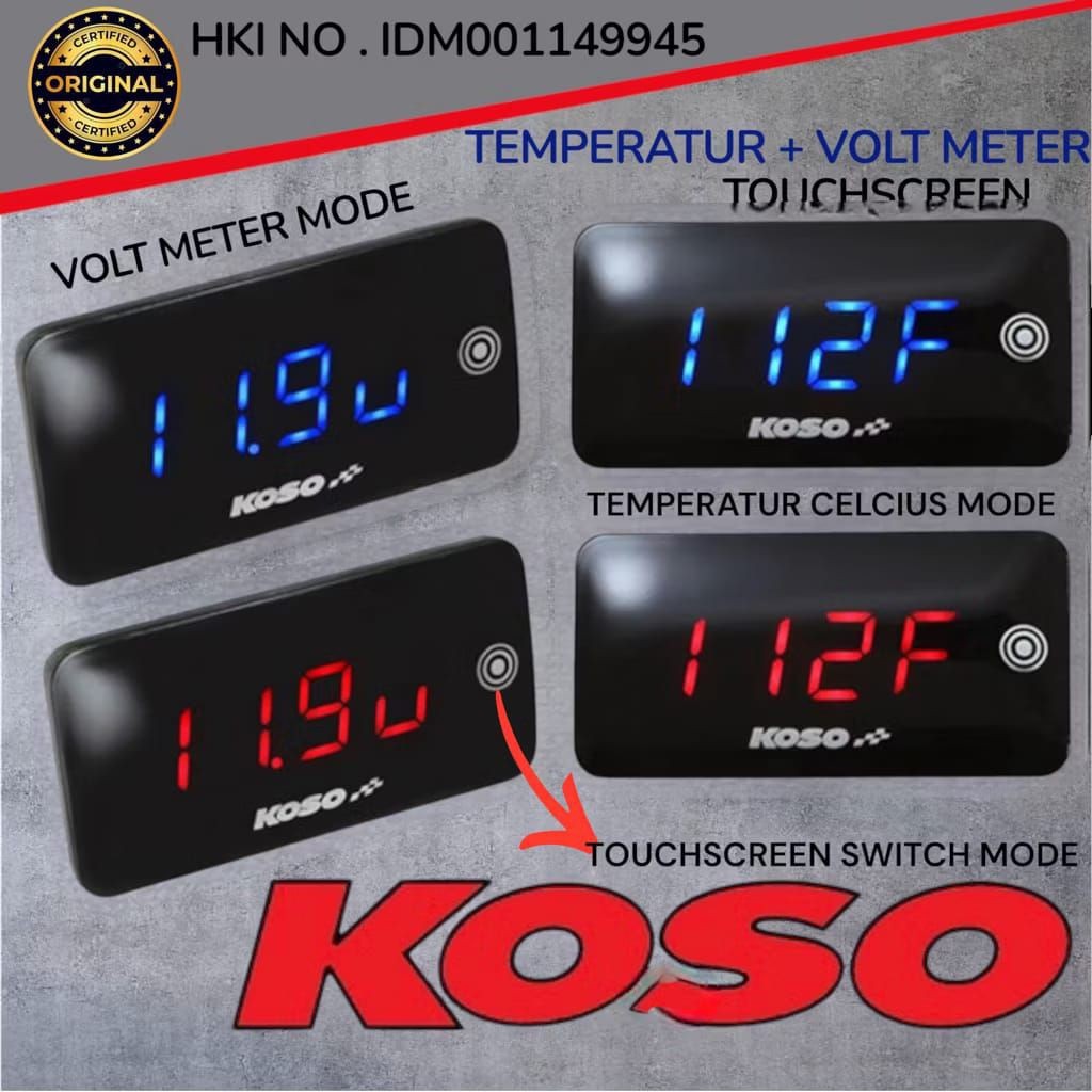 New KOSO Voltmeter Temperature Model Touchscreen Slim Box Model for All Type of Motorcycles