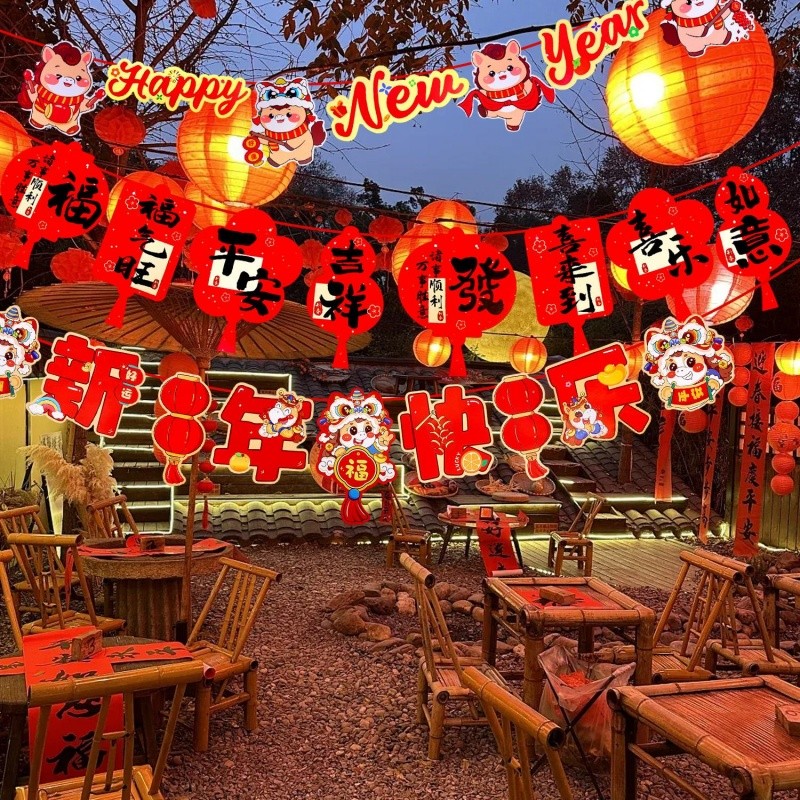 2026 เทศกาลฤดูใบไม้ผลิแบนเนอร์ลายม้าการ์ตูนน่ารัก - ธงแขวนเต้นรําสิงโตงานรื่นเริงสไตล์จีน