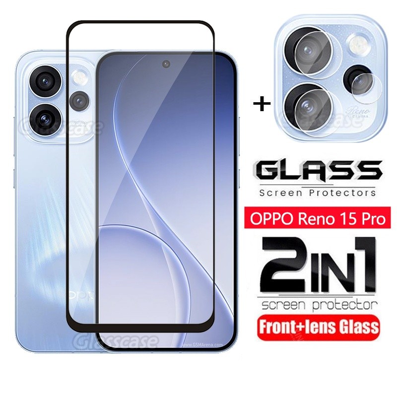2 in 1 ป้องกันหน้าจอฟิล์มกระจกนิรภัยสําหรับ OPPO Reno 15 F Pro 15F 15Pro 15ProMax Reno15 F Pro Reno15F คลุมทั้งหมดฟิล์มด้านหน้าป้องกันหน้าจอกระจกกลับกล้องเลนส์ฟิล์ม