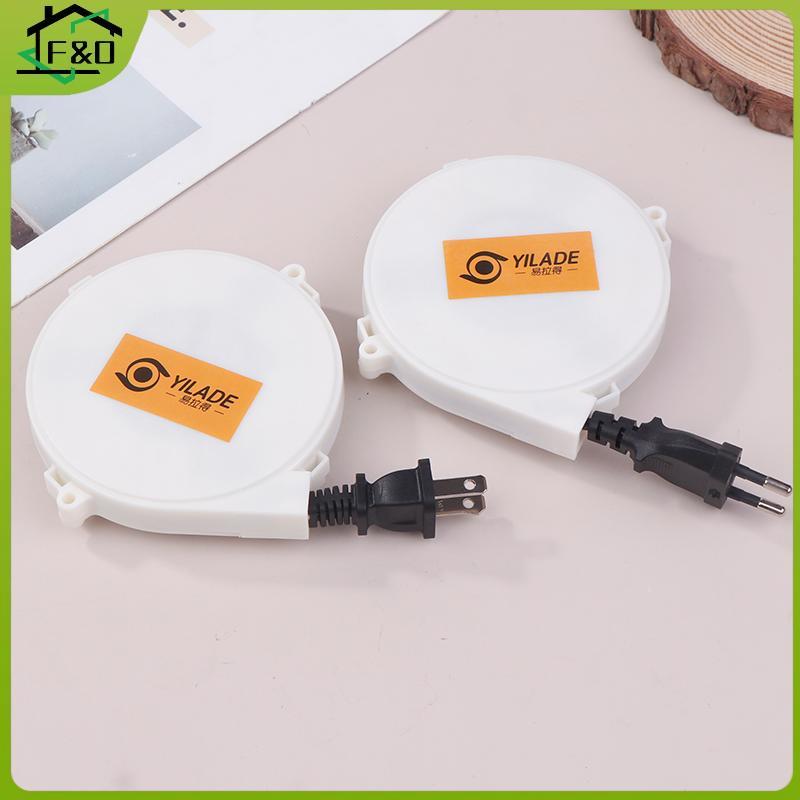 F&O สายม้วนไฟแบบพับเก็บได้อัตโนมัติ 220v สายไฟแคมป์ปิ้งปลอกสายไฟ US EU Plug Reel Cable 1.6m.