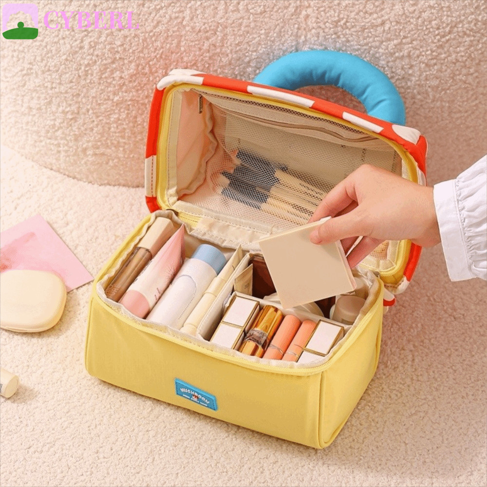 CYBERLINX Mushroom Makeup Bag, ผ้า Oxford Large Capacity Handheld Cosmetic Case, Portable Multifunct