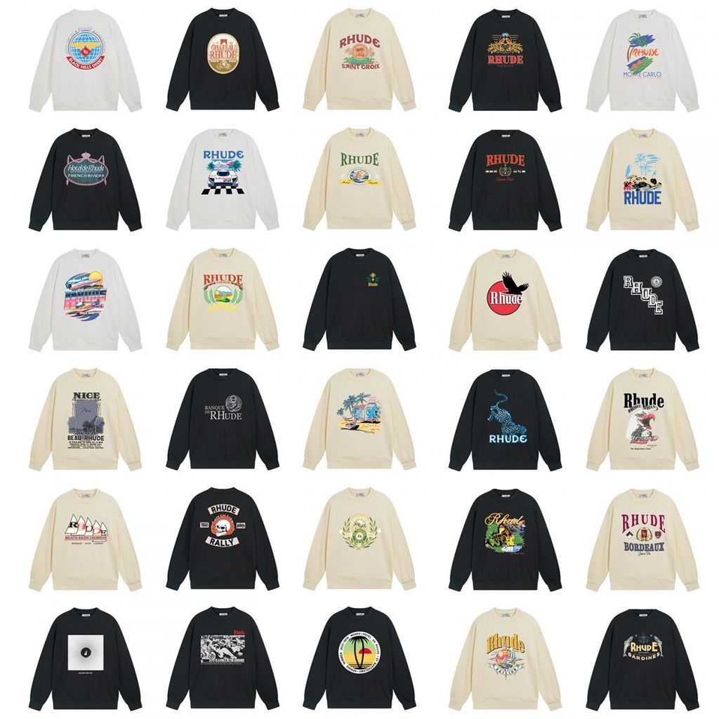 Rhude Letter พิมพ์ เสื้อยืดสำหรับทั้งผู้ชายและผู้หญิง ใส่สบาย แมตช์ได้หลากหลาย