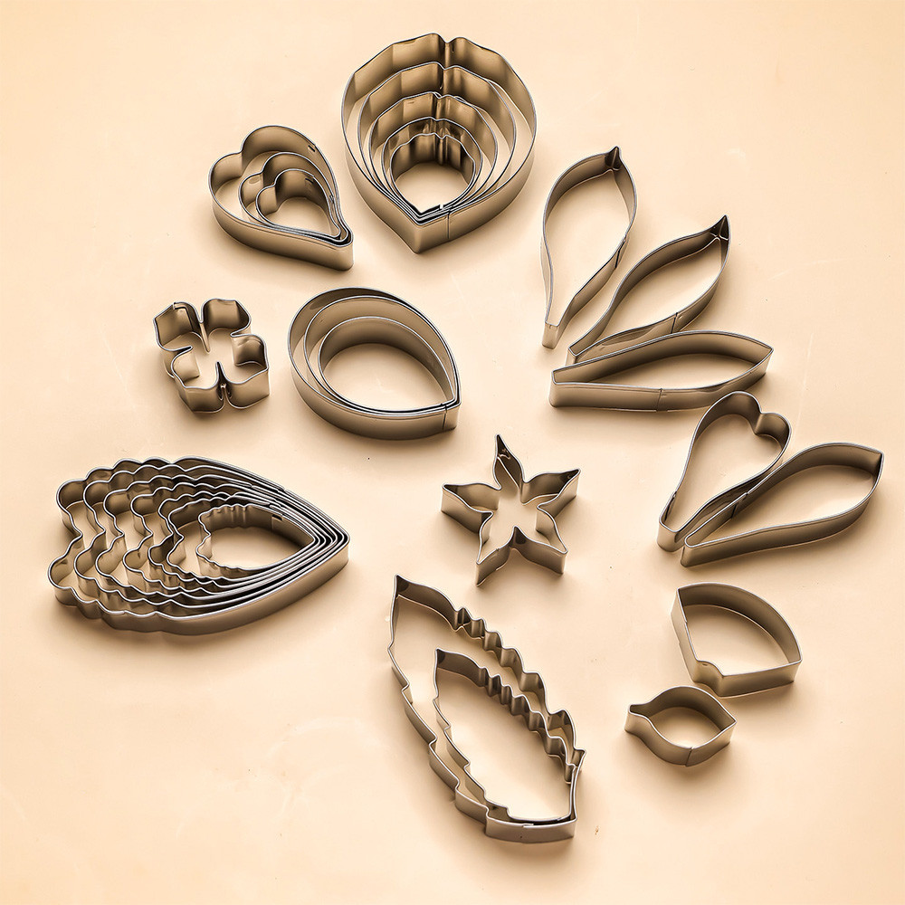 KALAIEN 9 รูปแบบ F Ondant ดอกไม้, Leaf Sugar เครื่องตัดดอกไม้สแตนเลส DIY เบเกอรี่เค้กตกแต่ง F Ondant ดอกไม้ Peony, Leaf, Calyx, Ranunculus รูปร่างเครื่องตัด