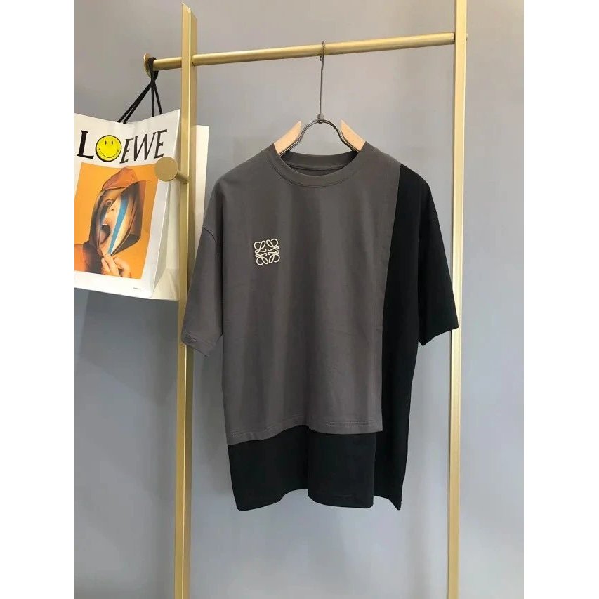 LOEWE LOEWE [ZP ระดับ] LOEWE WE LOEWE Y Wei สไตล์ใหม่ High Fix Contrast เย็บปักโลโก้หลวมแขนสั้นผู้ชา
