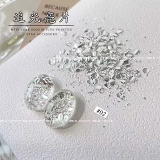 Holographic Flakes (แบบกระปุก มี2แบบให้เลือก) ผงติดเล็บ ผงกากเพชรสีเงินสีรุ้ง ผงแต่งเล็บ