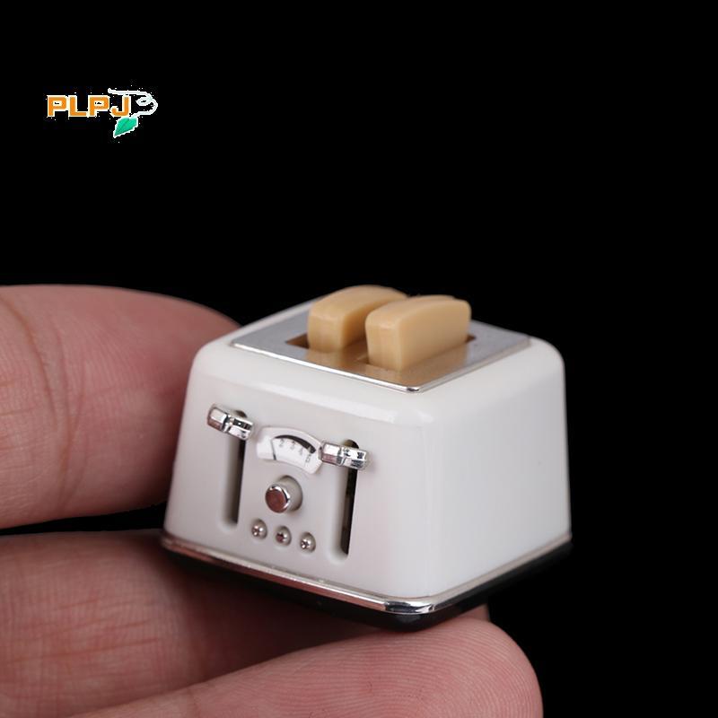 PLPJ 1/12 Scale เครื่องทําขนมปังบ้านตุ๊กตาพร้อมขนมปังปิ้งเครื่องประดับน่ารักขนาดเล็กเครื่องปิ้งขนมปั