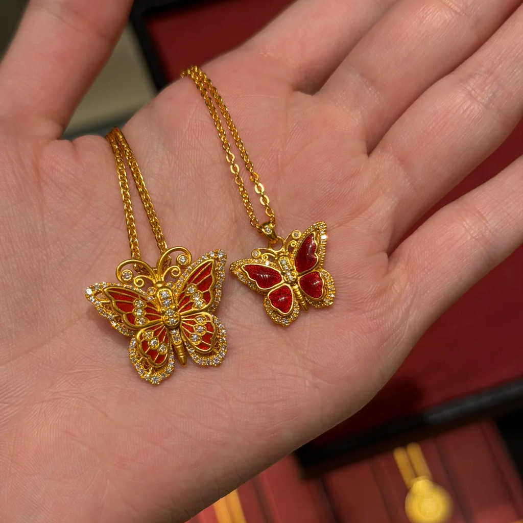 สร้อยคอเพชรผีเสื้อดอกไม้วินเทจ Epoxy Gold