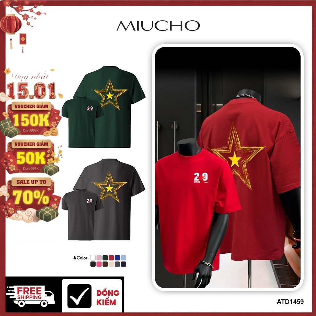 เสื้อยืดผู้ชายพิมพ์ลายดาวสีสันสดใส ATD1459 Miucho Iconic ผ้าคอตตอนสุดเท่พิมพ์ลายกราฟิก