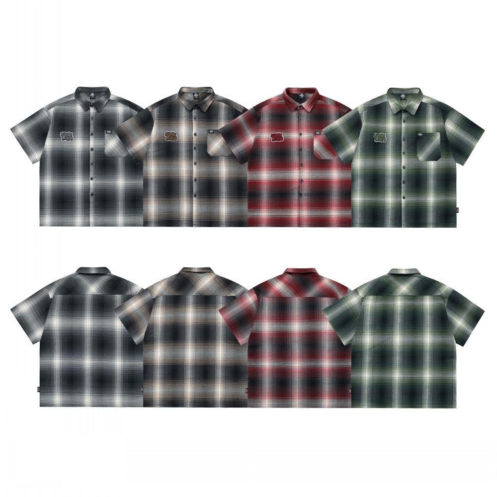 เสื้อยีนส์ชายสไตล์ Chicano ลายสก๊อตขนาดใหญ่แขนสั้น