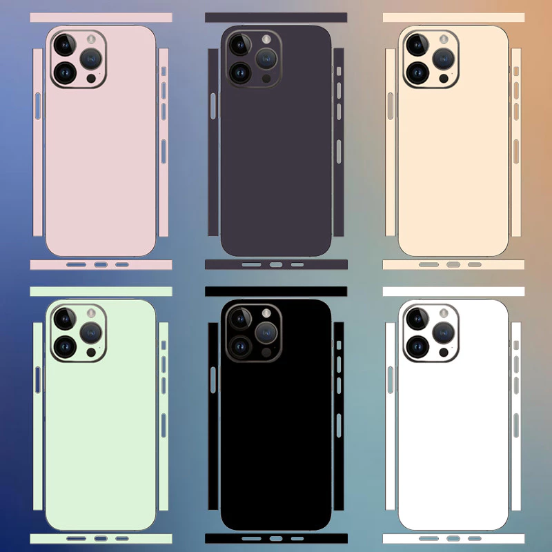 Plain Vivid Color Skin เข้ากันได้กับ iPhone 15 16 17 Pro Max Back Protector พร้อมฟิล์มด้านข้างสติกเกอร์เคลือบ