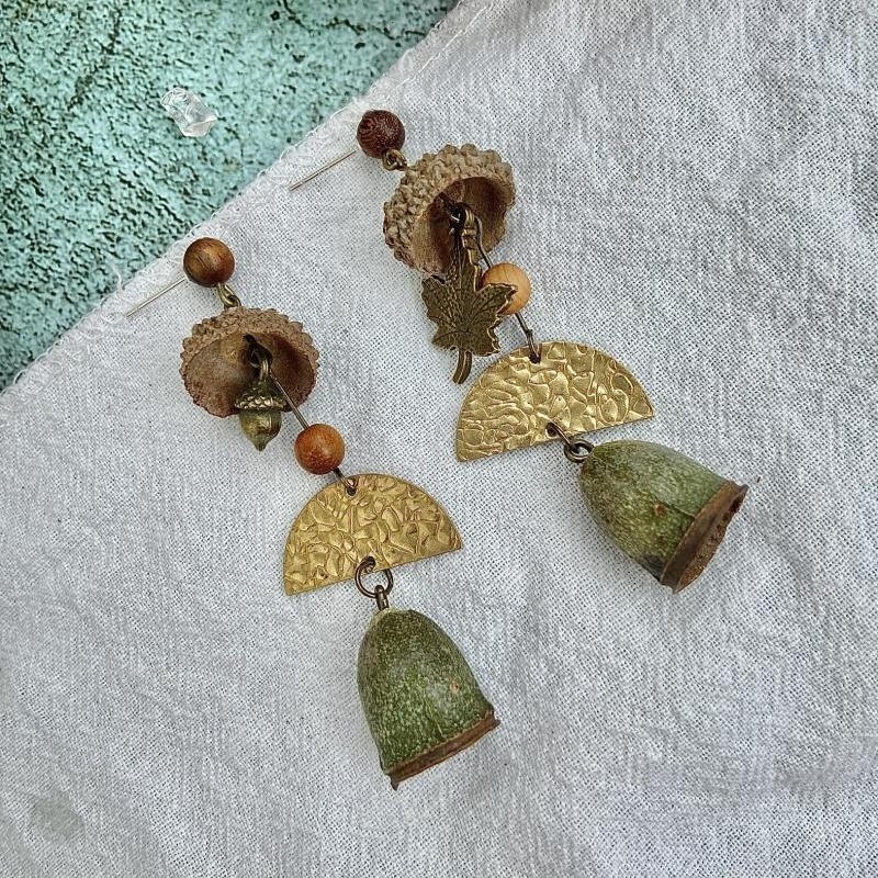 Spot Goods#Plant Jewelry Fruit Seed Vintage Bronze Niche Earrings Ear Clips Ear Accessories1228hw