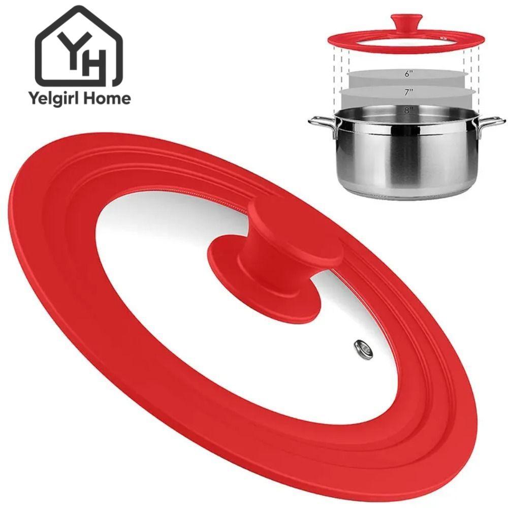 YELGIRLB ฝาแก้วกลม, ขอบซิลิโคน Universal Pot Clever Lid, อัพเกรดสําหรับหม้อกระทะเครื่องครัวทนความร้อนฝาปิดกระจกนิรภัย Skillet Pan Cover ชิ้นส่วนเครื่องครัว