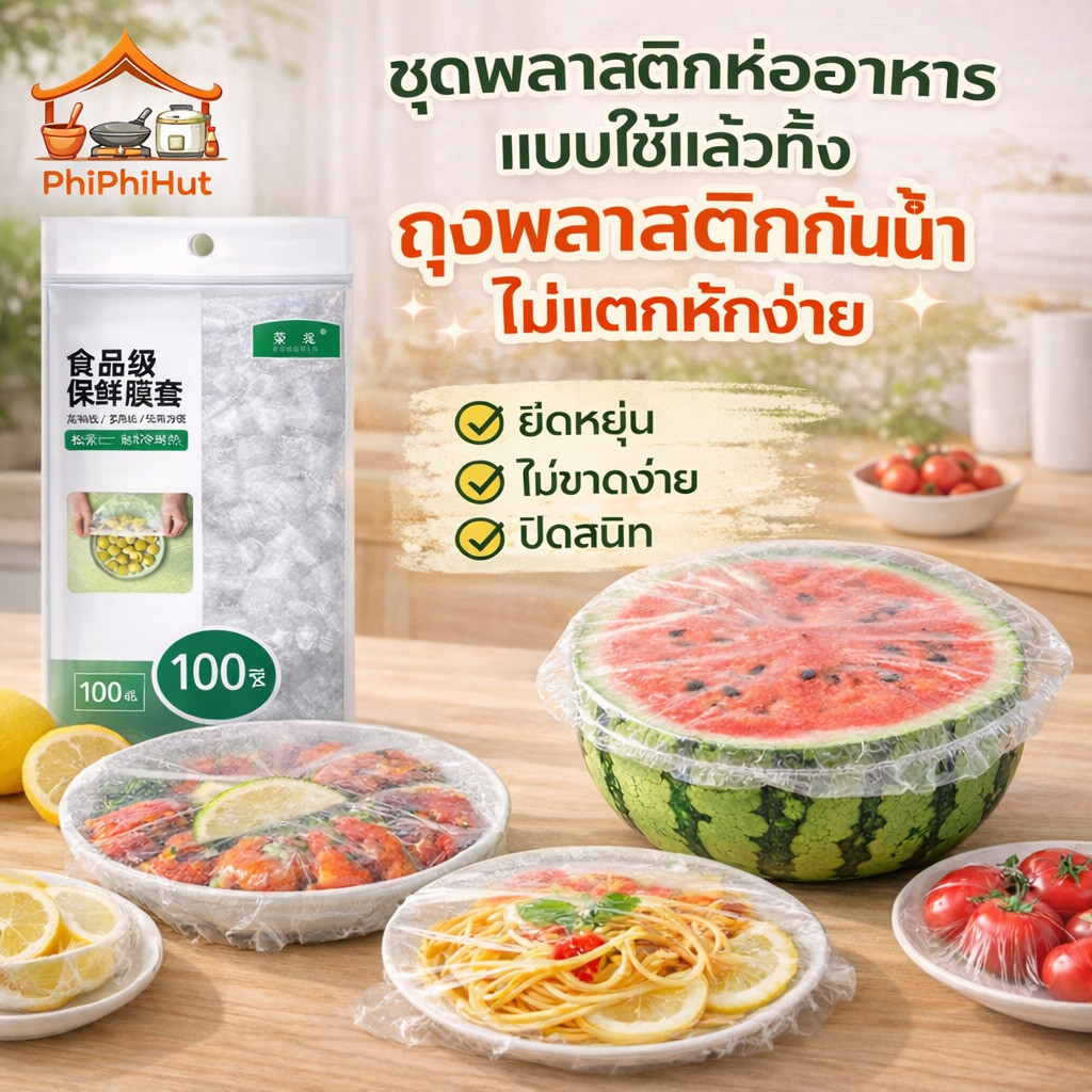 PPH ชุดพลาสติกห่ออาหารแบบใช้แล้วทิ้งถุงพลาสติ ก ันน้ำ ไม่แตกหักง่าย ยึดฟิล์ม 100