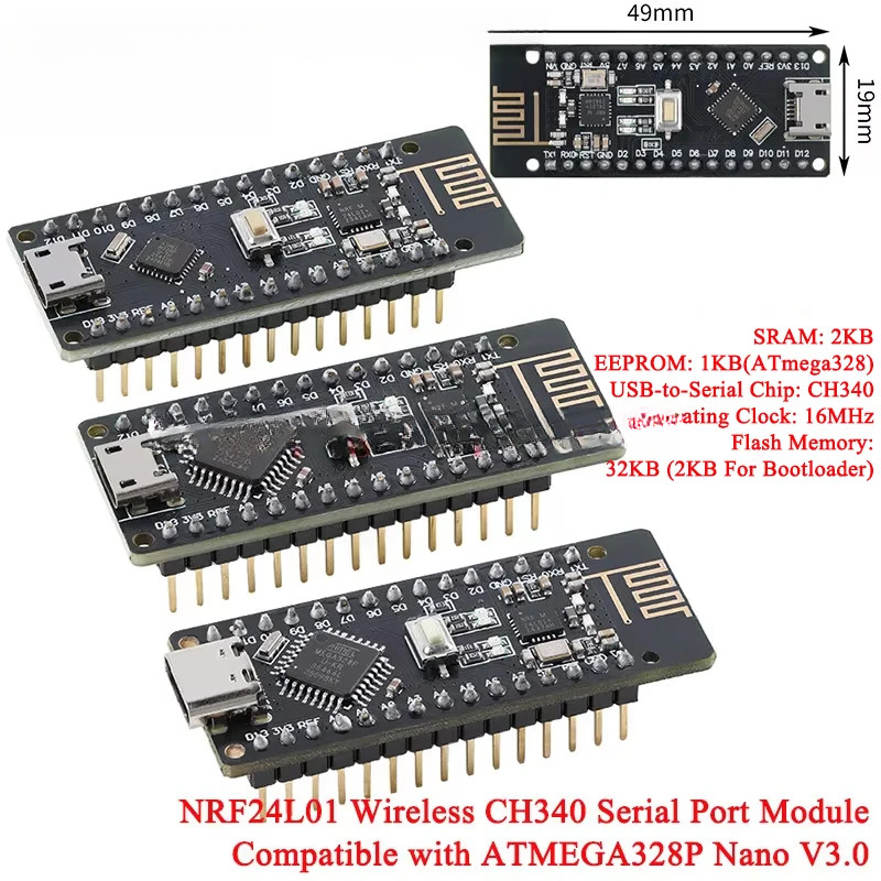 2 ชิ้น/1 ชิ้น RF-Nano Nano V3.0 Type-C Micro USB Development Board ATmega328P QFN32 5V 16M CH340 Int