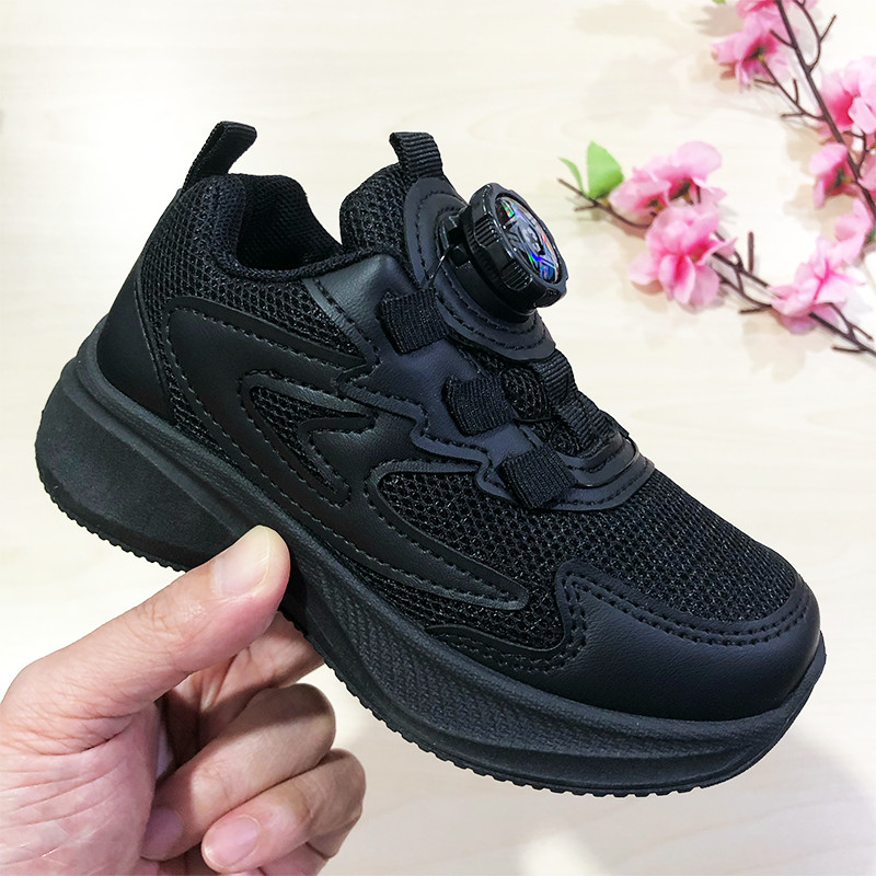Alakad 26-37 Simple Black Button School Shoes Black Simple Primary and Mats School Shoes