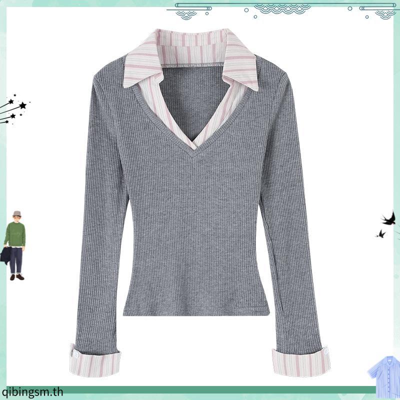 Bemingtop1092(S-2XL)-BMG Layered Top - เสื้อแขนยาวดีไซน์ 2 เลเยอร์ ดีเทลโลโก้ BMG ที่อก