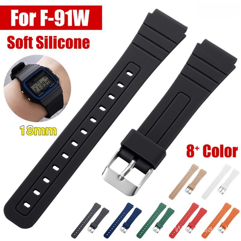 สายนาฬิกาซิลิโคนสําหรับ F91W W800H SGW400 F84 F105 F108 A158 A168 AE1200 AE1300 นุ่มสายคล้องคอผู้ชาย