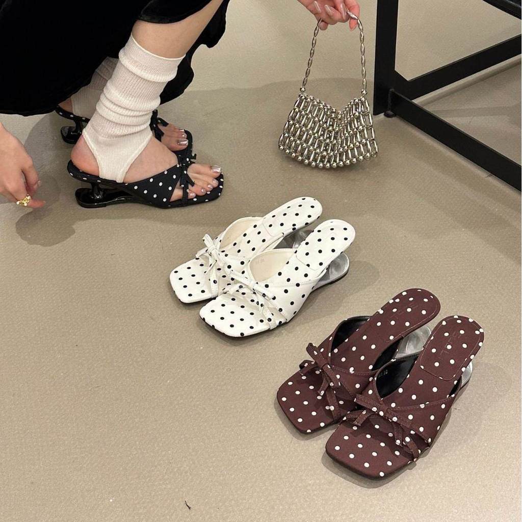 TT 2026 Summer New Satin Bow Polka Dot Love Heart Wedge Slippers