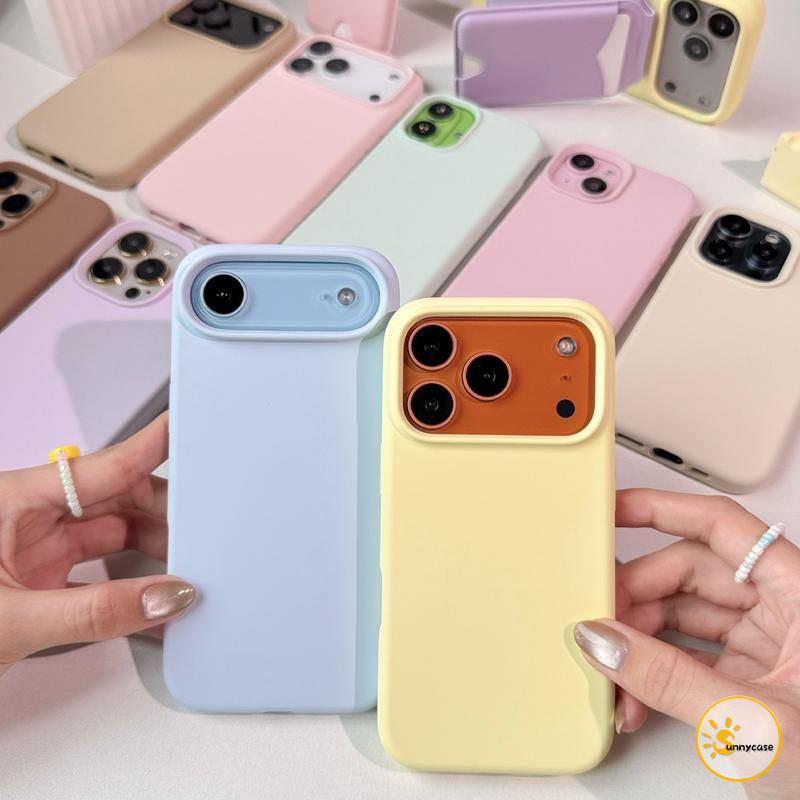 สำหรับ IPhone 17 AIR 13 16 11 15 14 12 Pro Max 15 Pro เรียบง่าย ins น่ารักสีทึบฤดูใบไม้ผลิหญิงสาวหัวใจป้องกันการตกกระชับ
