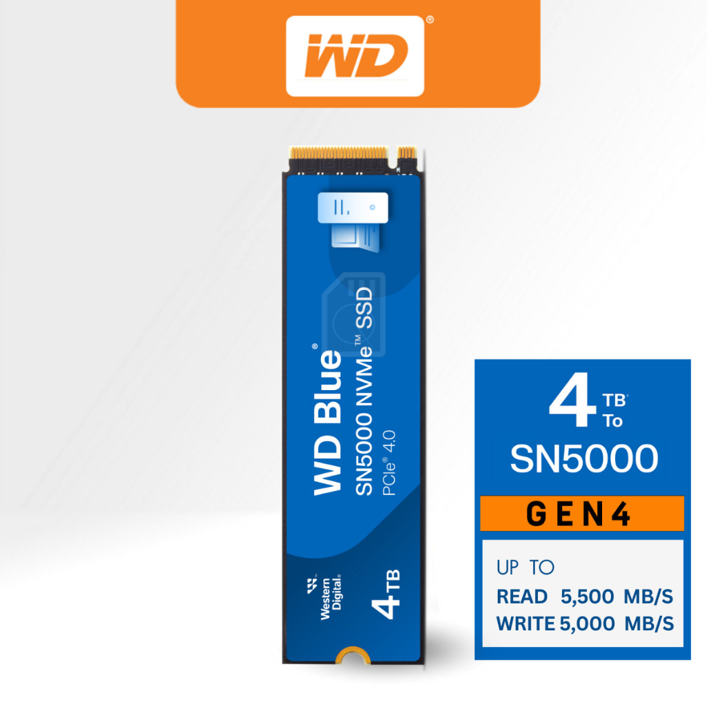 WD Blue SN5000 SSD 4TB M.2 2280 NVMe Gen4 ความเร็วสูงสุด 5,500MB/s ,5Y WDS400T4B0E SSD รับประกัน 5 ป