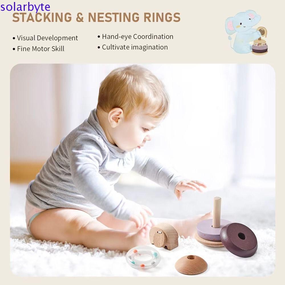 SOLARBYTE Baby Pole Stack ของเล่น, Montessori Senses Grasp สัตว์บล็อกของเล่นเพื่อการศึกษา, Nesting F