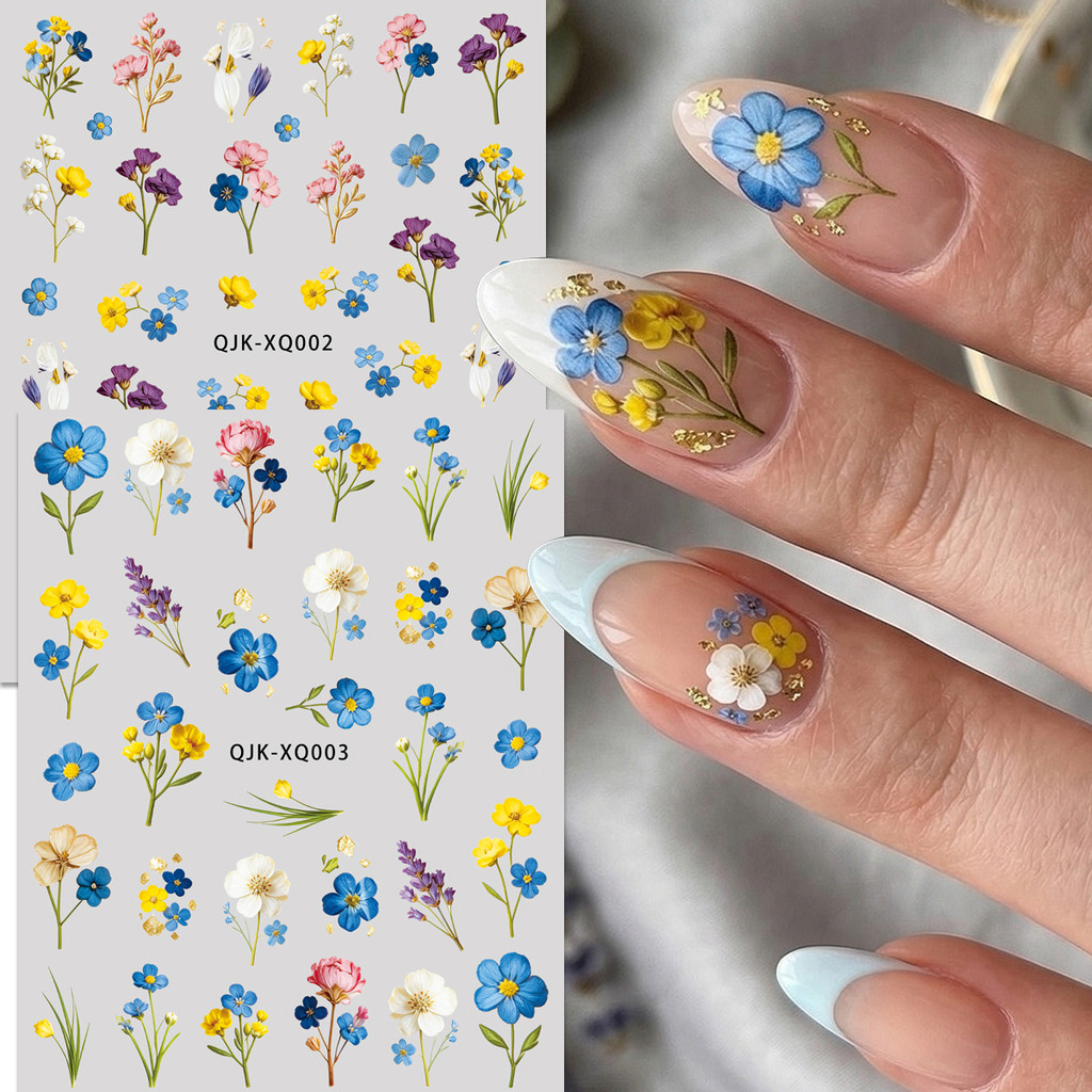 HAMA สไตล์เกาหลีดอกไม้เล็บสติกเกอร์เล็บเล็บฝรั่งเศส DIY Deco บาง Tough ดอกไม้ Leaf Decals ลาเวนเดอร์ Blue Daisy การออกแบบเล็บ