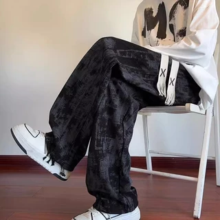 MEFEEE Mens Tie Dye Ink Wash Sweatpants หลวม Fit กีฬา Joggers Streetwear กางเกงลําลอง High Street แฟชั่น