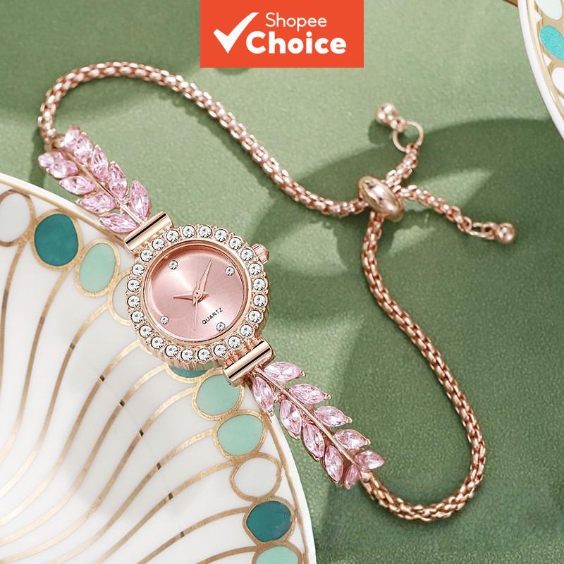 Leaf Rhinestone ผู้หญิงนาฬิกาควอตซ์แฟชั่น | นาฬิกาข้อมือสายปรับหน้าปัดกลมหรูหรา,เครื่องประดับสไตล์มินิมอลเวลาสําหรับของขวัญสวมใส่ทุกวัน
