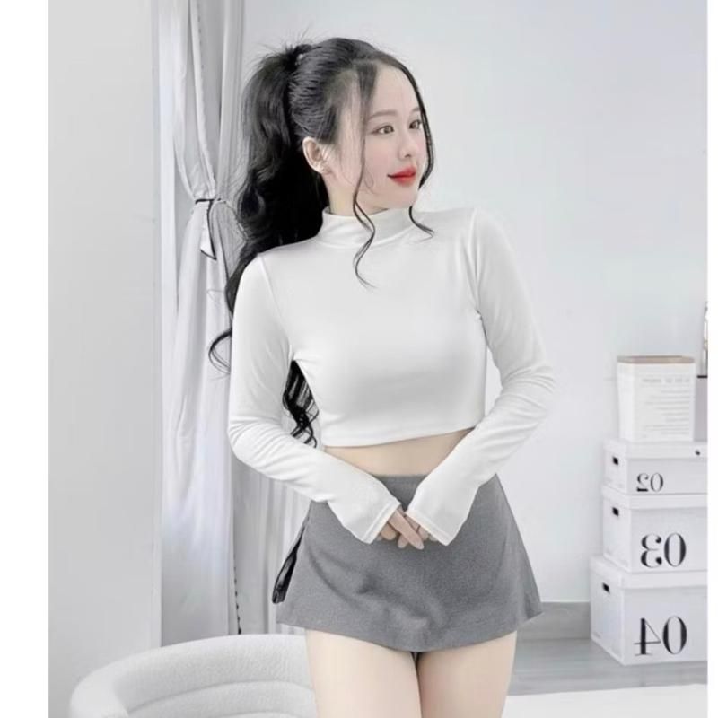 AC21p เสื้อยืดแขนยาวผู้หญิงคอปก CROPTOP และแขนยาว ไซส์ต่ํากว่า 53kg