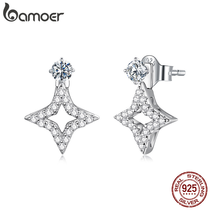 Bamoer حلق نجمة فضة 925 بالمويسانيت