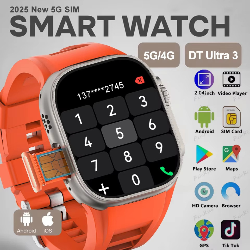 5G Android สมาร์ทวอท์ชพร้อมช่องใส่ซิมการ์ด DT Ultra 3 GPS WIFI Video Call SOS AMOLED Google Smartwat