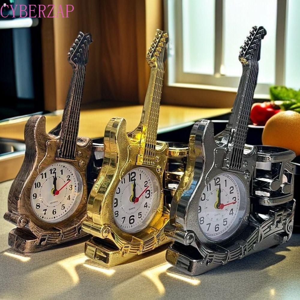 CYBERZAP นาฬิกาปลุกกีต้าร์, แบตเตอรี่ขับเคลื่อน Creative Design Pen Holder Clock, Ideal Chic Creativ