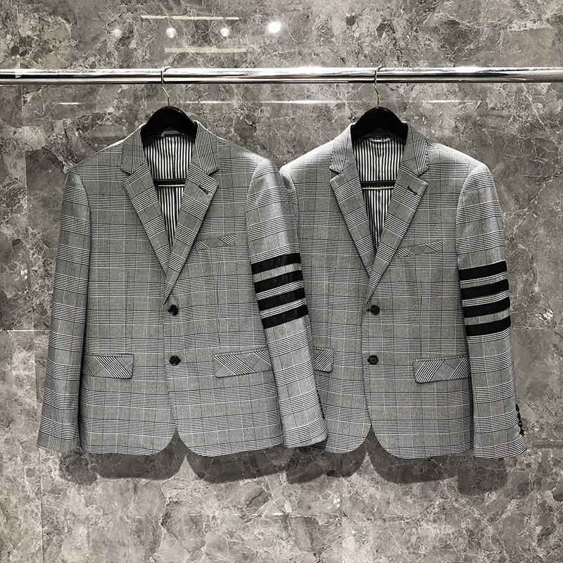 BIQG thombrowne Men's Autumn and Winter British Style Striped Plaid Stylish Casual Suit Jacket