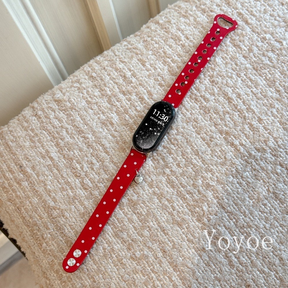 เล็บคู่หนังนาฬิกาสําหรับ Xiaomi Band 10 9 8 7 6 5 4 Polka Dot Band สําหรับ Mi Band 10pro 9pro NFC อุ