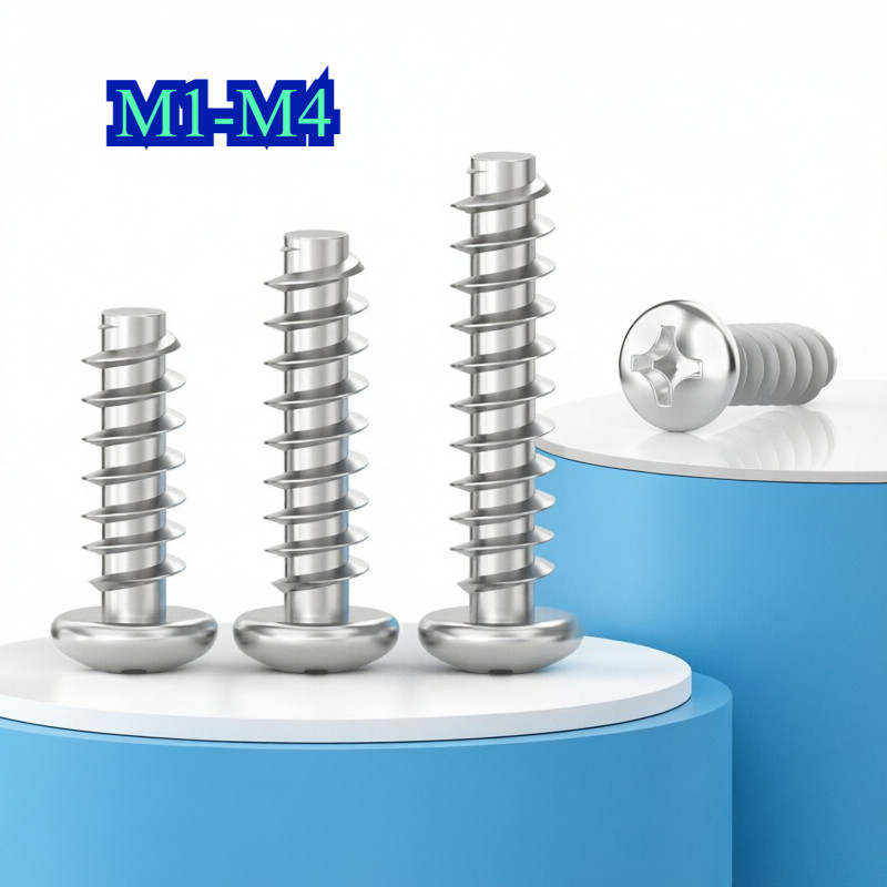 สกรูเกลียวปล่อยสแตนเลส 304 หัวกลมแฉก หางแบน สกรูอิเล็กทรอนิกส์ M1-M4【CL-1】