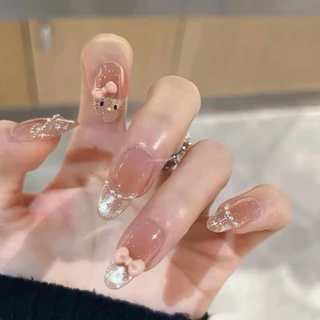 เล็บปลอมทรงตาแมว 10 ชิ้น เล็บปลอมน่ารักทรงรี เล็บปลอมแบบสวมใส่ได้