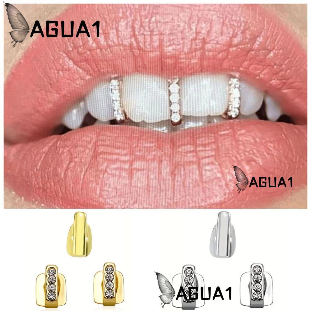 AGUA1 3 ชิ้น Grillz, Rhinestone Hollow Hip Hop ฟัน Grillz, เงาฟันเครื่องประดับผู้หญิงผู้ชาย