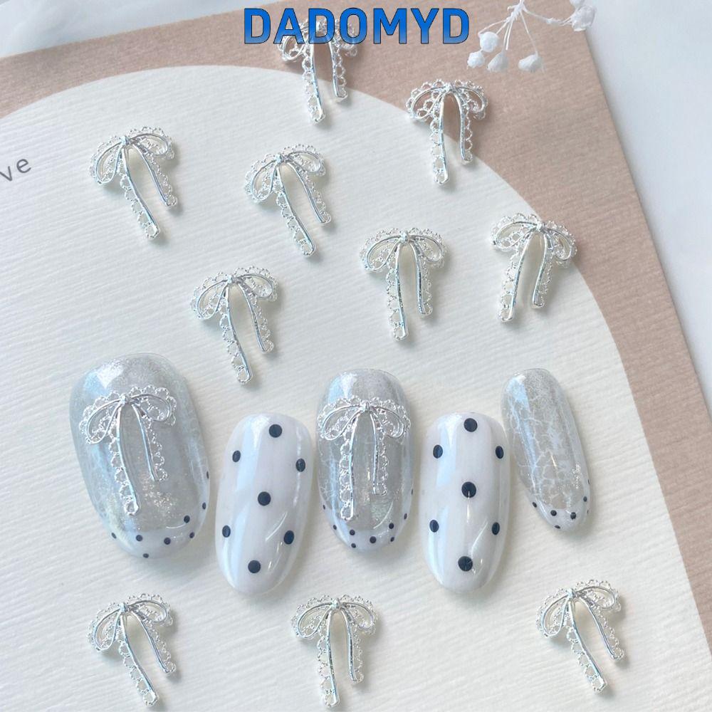 DADOMYD ร้อน 20ชิ้นตกแต่งเล็บ,สไตล์ฝรั่งเศสโลหะเล็บเสน่ห์,แฟชั่นลูกไม้โบว์ที่สง่างาม ทําเอง เล็บเสน่ห์ตกแต่งเล็บ