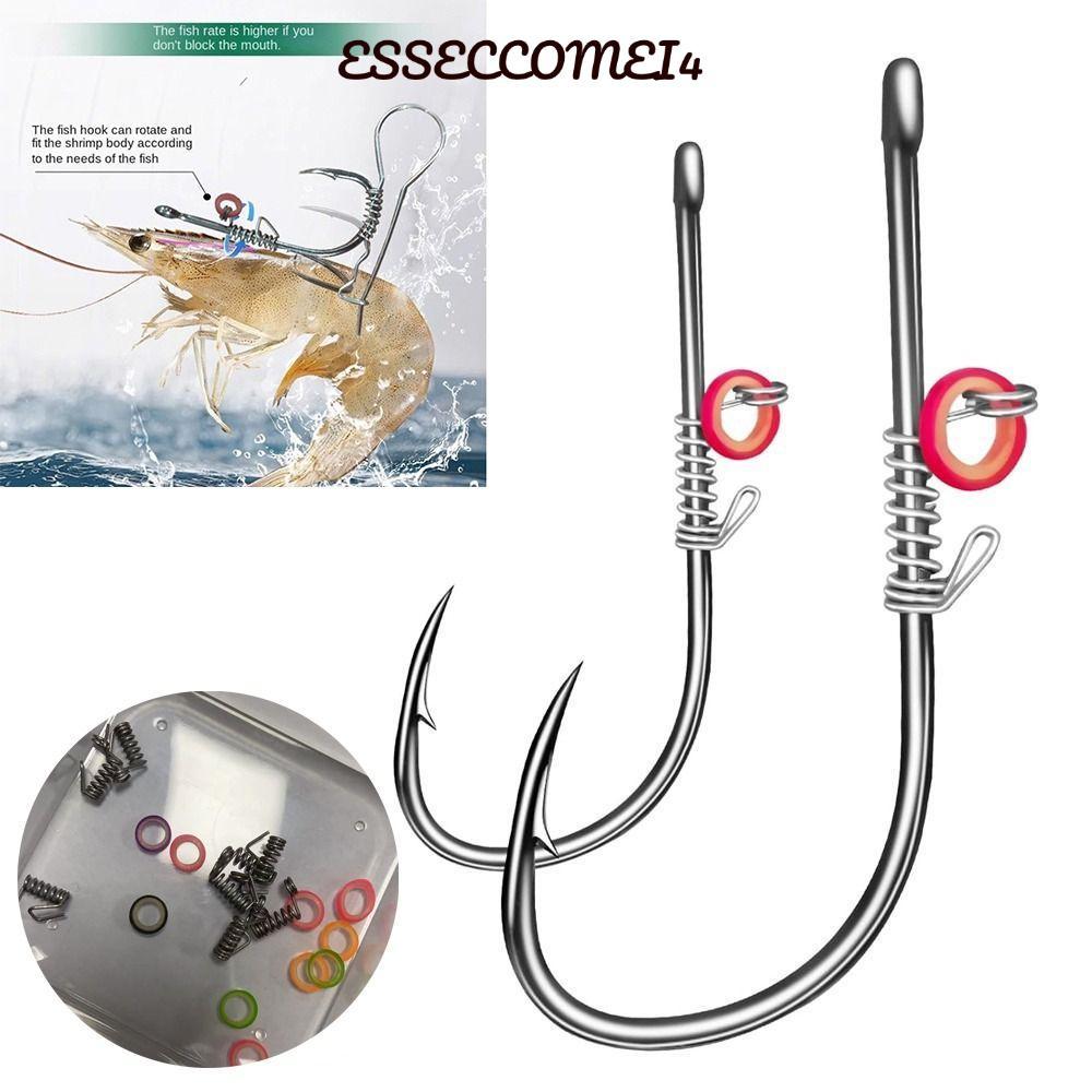 ESSECCOMEI4 ตะขอเหยื่อกุ้งสด ขนาด 10 พีซ ทำจากเหล็กคาร์บอนสูง สำหรับตกปลา-pickerel และอุปกรณ์เสริมสำหรับหนอนกุ้งแบบ Wackyless