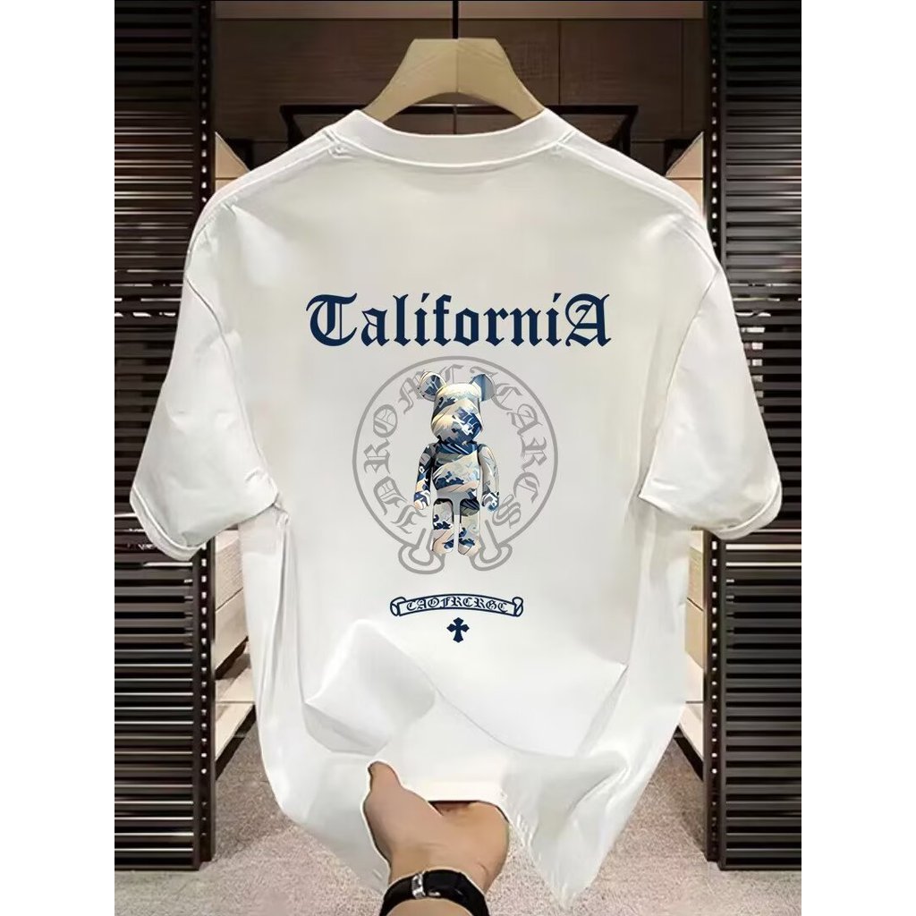 เสื้อด้านบนครึ่งแขนรอบคอพิมพ์แขนสั้นการออกแบบแมทช์สบายๆ ที กีฬาสไตล์ใหม่ 100 ปลาค็อด ผู้ชายสไตล์อเมร