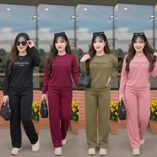 ชุดเซ็ต 2 ชิ้น แขนยาว ขายาว เสื้อคอกลม สกรีนลายตัวอักษร S330ผ้าวูลเวฟ กางเกงมีกระเป๋าข้าง มีเชือกรูด เอวยางยืด พร้อมส่ง