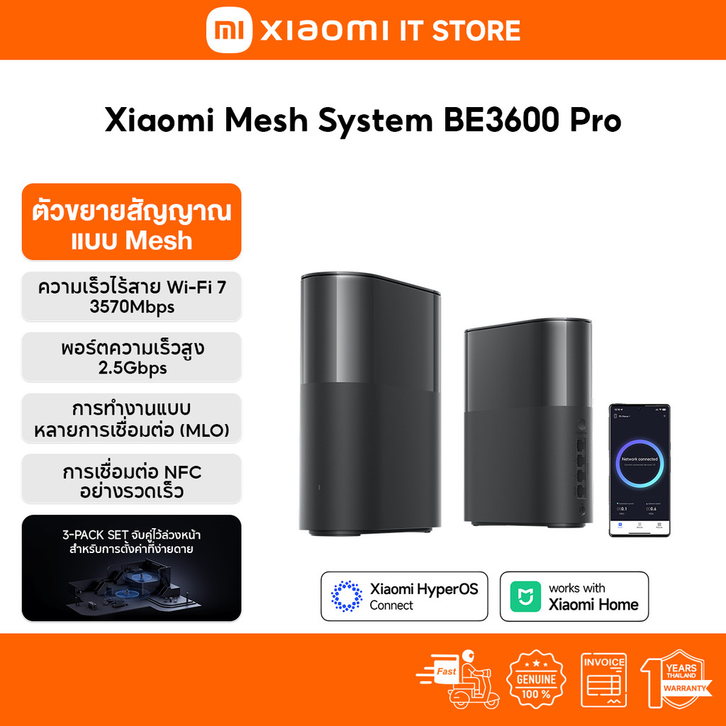 Xiaomi Mesh System BE3600 Pro เราเตอร์ I WiFi 7 Router WiFi I 3570Mbps ความเร็วไร้สาย I NFC เชื่อมต่อ Wi-Fi เร็วทันใจ