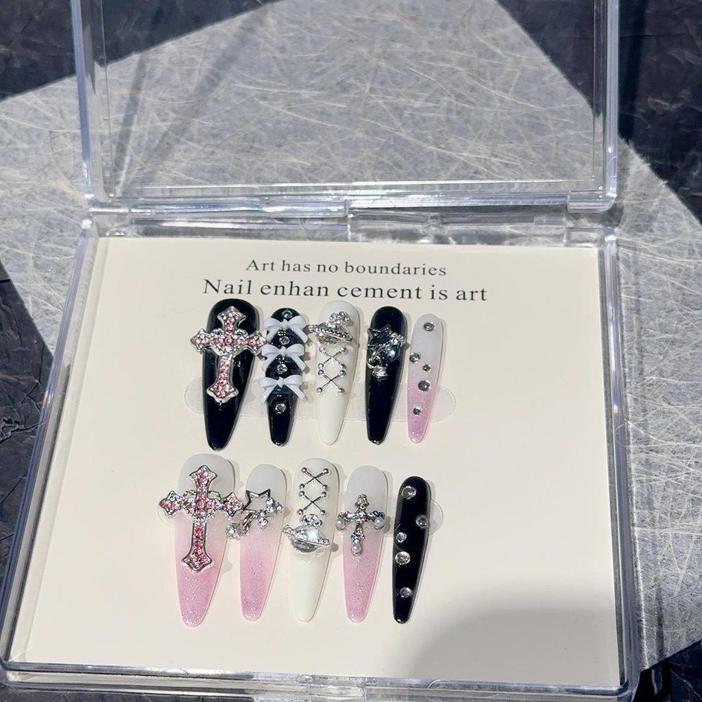 {อาณาจักรสีชมพู} ins Handmade Bow y2k Wearing Nails Hot Girl Nails Patch 260417