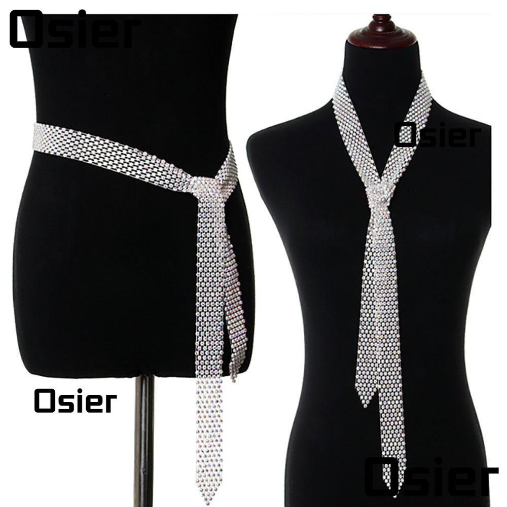 OSIER เนคไท Rhinestones เงาเป็นประกาย ผ้าพันคอ บลิงยาว เครื่องประดับคอหรูหรา