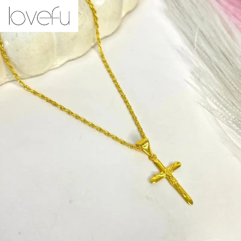 18K Saudi Gold Pawnable18INCHES W/ SMALL CROSS OPEN BACK PENDANT SET LIGHTWEIGHT