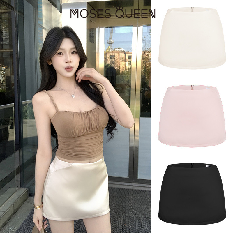 MOSESQUEEN  กระโปรงสั้นทรงเปิดด้าน สไตล์อเมริกัน สำหรับฤดูใบไม้ผลิและฤดูร้อน #63454