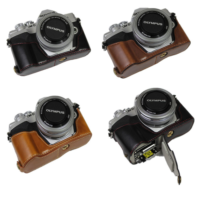 PU หนังครึ่งกล้องสําหรับ Olympus EM10 Mark IV EM10IV กล้องกระเป๋าด้านล่างเปิดฐาน Protecor