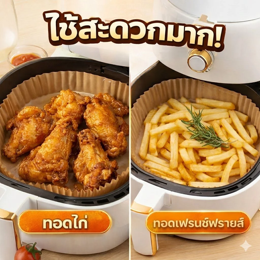 SKY กระดาษรองหม้อทอด 50 แผ่น หนาพิเศษ ไม่ติดน้ำมัน ใช้แล้วทิ้ง ทนความร้อน ทรงกลม/สี่เหลี่ยม Air Fryer Paper thumbnail 4