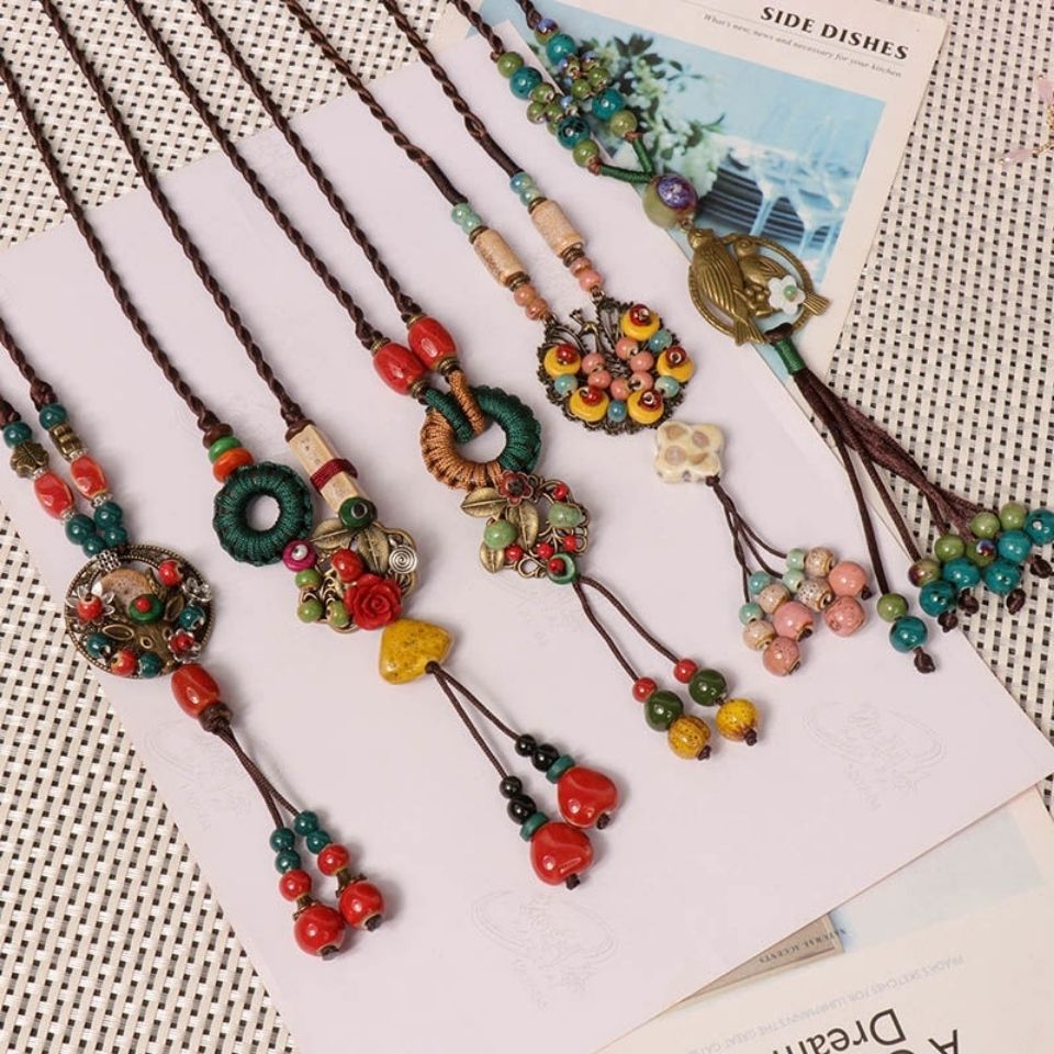 新森林ซีรีส์โทรศัพท์มือถือตกแต่งโซ่เรียบง่ายเรียบง่ายสร้อยคอเซรามิกทํามือป่าใหม่ย้อนยุคของผู้หญิง sgh88